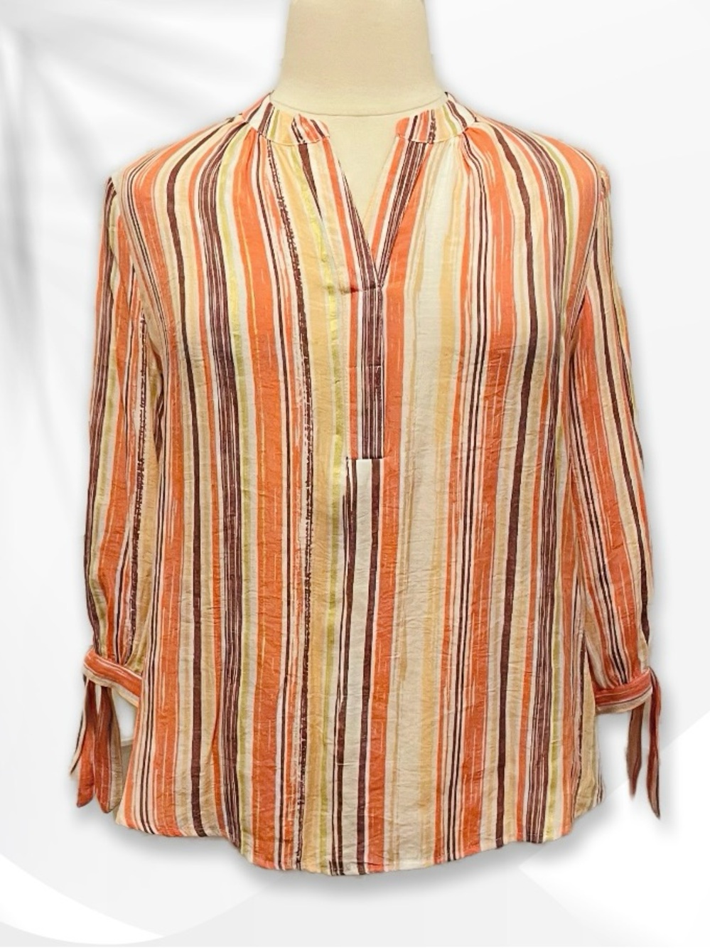Palm Rio Multi-Stripe Pop Over V Neck L